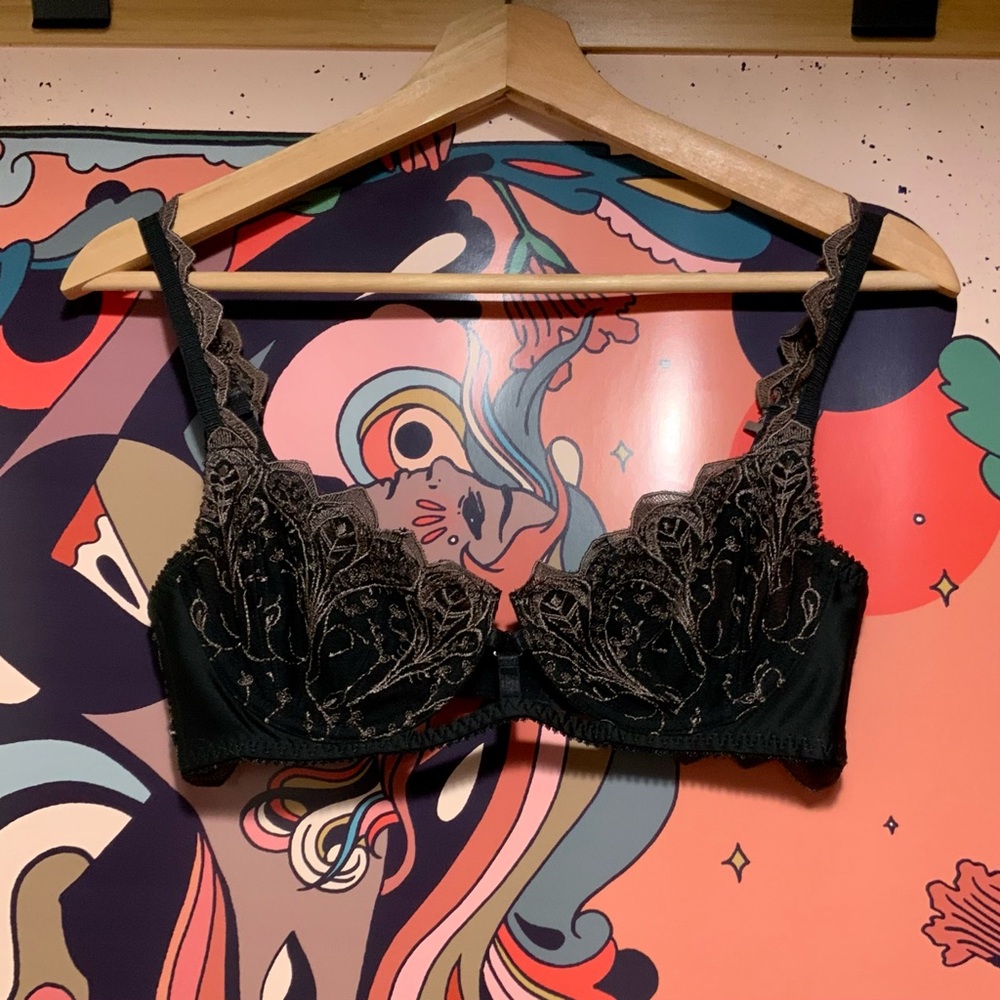 Intimately Free People Unlined Lace Bra, Black and Taupe - 32C